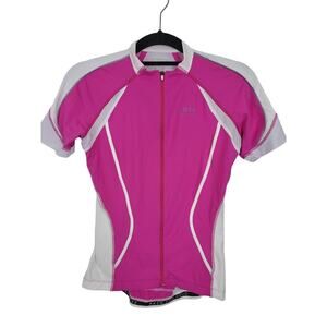 Gore Biking Top Small Womens Zip Up Short Sleeve Pink White Athleisure Biking